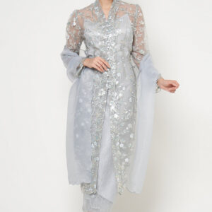 Kanaya Long Kebaya Set in Light Grey